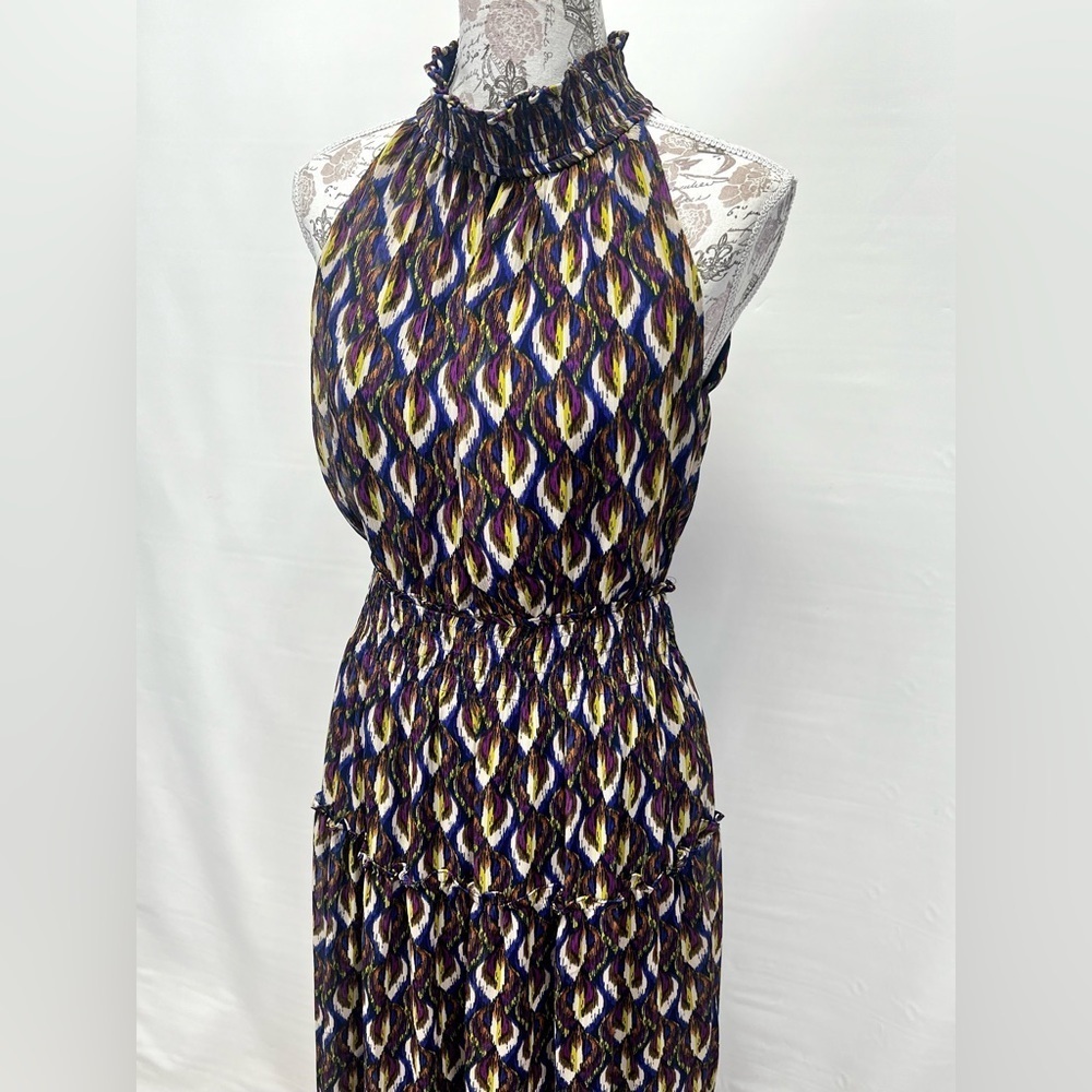 TAYLOR Navy/violet multi halter neck chiffon tiered dress size 8. - Picture 5 of 14